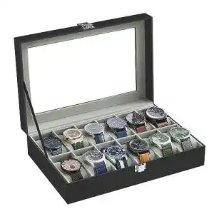 Uhrenbox songmics mit 12 faechern uhrenkasten glasdeckel
