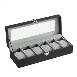 Uhrenbox songmics mit 6 faechern uhrenkasten glasdeckel