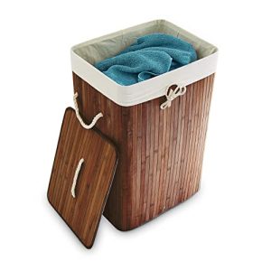 Wäschekorb Relaxdays Bambus, mit Deckel, rechteckig, XL, 83 L