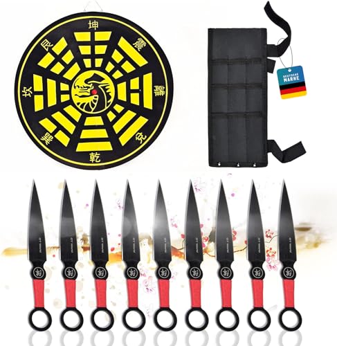 Wurfmesser Swords and more Edelstahl-Kunai, 9er-Set mit Ziel