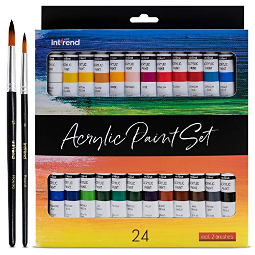 Acrylfarben int!rend Set, 24x Acrylfarbe je 12 ml + 2 Pinsel, Acryl