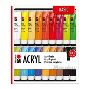 Acrylfarben marabu 1210000000201 set basic mit 18 x 36 ml