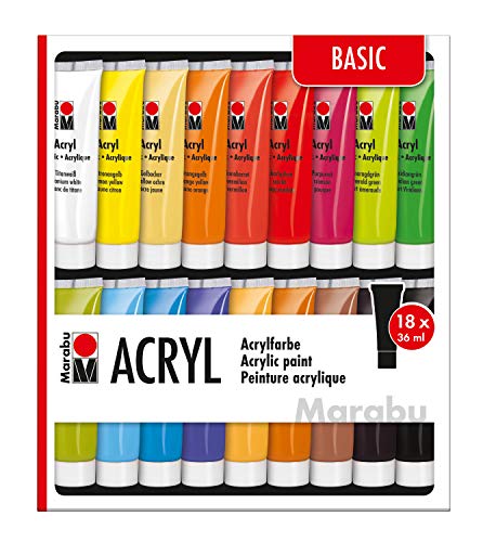 Acrylfarben Marabu 1210000000201 Set Basic, mit 18 x 36 ml