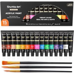 Acrylfarben Shuttle Art Set, 15 Acrylfarbe (je 12 ml) mit 3 Pinseln