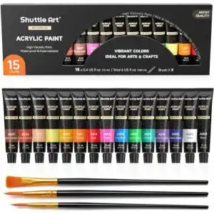 Acrylfarben shuttle art set 15 acrylfarbe je 12 ml mit 3 pinseln