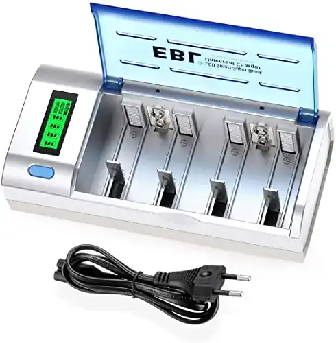 Akku-Ladegerät EBL mit LCD-Anzeige für AA/AAA/C/D/9V Batterien