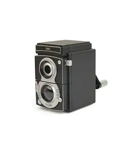 Kikkerland SC12 Kamera-Bleistiftspitzer mit Kurbel, Schwarz, Kunststoff