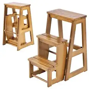 Bibliotheksleiter giantex leiterstuhl holz 3 stufen trittleiter