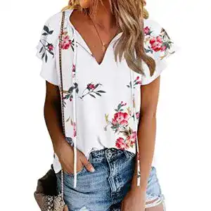 Bluse takeyal damen casual floral rueschen kurzarm tops cute