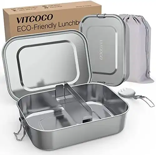 VITCOCO Brotdose Edelstahl mit Fächern Auslaufsichere Lunchbox 800ml