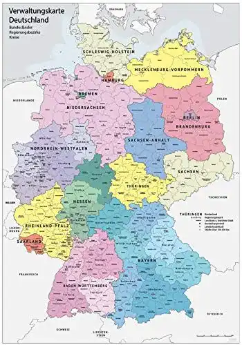 Deutschlandkarte Wandkalender XXL DIN B1 für Verwaltung und Planung
