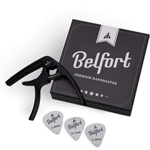 Kapodaster Belfort ® Original QuickPitch für Gitarre + 3 Plektren