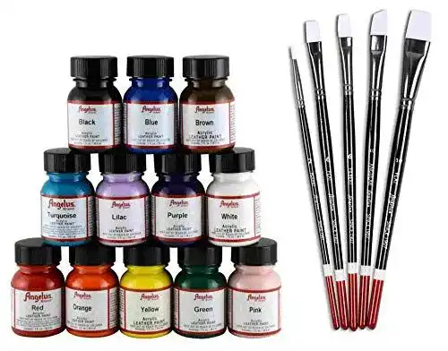 Lederfarbe Angelus Set mit 12x 29,5ml und 5 Pinseln