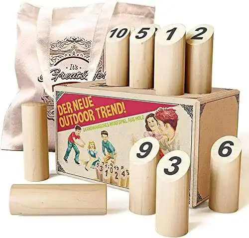 Mölkky Kubb Holzspiel für Garten und Freizeit