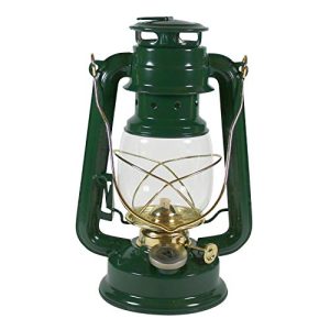 Petroleumlampe Heinze grün, mit vermessingten Elementen - petroleumlampe heinze gruen mit vermessingten elementen