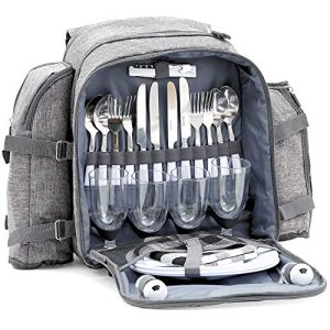 Picknickrucksack CampFeuer für 4 Personen, Picknickset 32-teilig