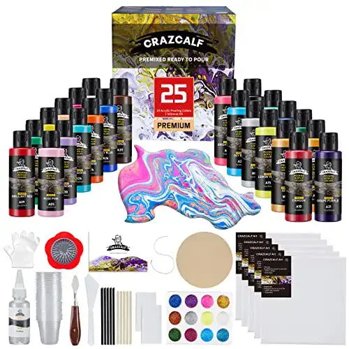 Pouring Acrylfarbe Set CRAZCALF, 25 Teile für kreative Projekte