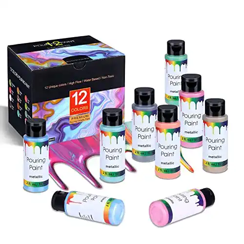 VICBAY Pouring Acrylfarben Set mit 12 Metallic Farben