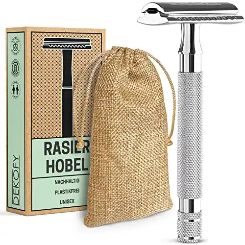 Rasierhobel Dekofy Silver Edition mit Reisebeutel und 5 Klingen
