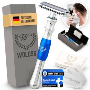 Reiserasierer Woloss Rasierhobel Herren Set Premium Silber Blau