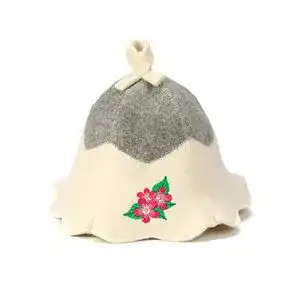 Saunahut natural textile sauna flower white