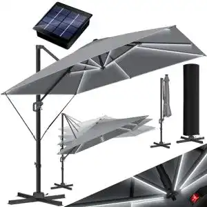 Sonnenschirm mit kurbel kesser sonnenschirm led solar