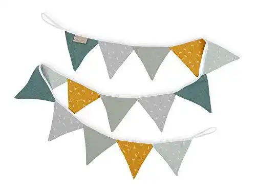 Wimpelkette KraftKids aus Stoff mit Pusteblumen in Gelb und Grau
