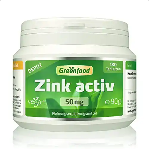 Zinktabletten Zink aktiv 50 mg hochdosiert 180 Tabletten vegan