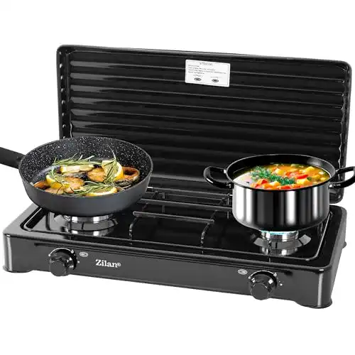 Gasgrill mit Kartusche Zilan 2-flammiger Gaskocher in Schwarz