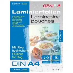 Laminierfolien genie 11963 laminierfolie abheftrand lochung a4