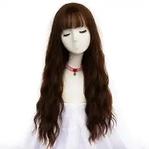 Peruecke mildiso braun damen lang locken mit pony und netz