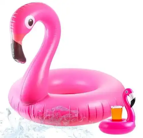 Schwimmring Flamingo aufblasbar mit Getränkehalter, 110 cm