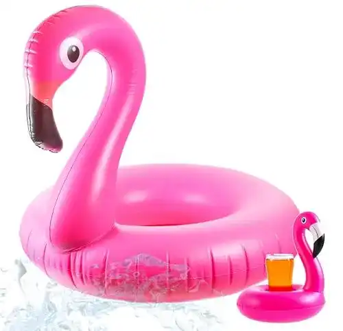 Schwimmring Flamingo aufblasbar mit Getränkehalter, 110 cm