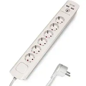 Steckdosenleiste mit usb feintech und flachstecker 6 fach