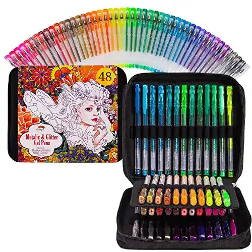 Colorya Gelstifte Set mit 48 Metallic und Glitzerstiften