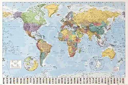 Politische Weltkarte mit Flaggen Poster 91×61 cm