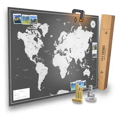 Weltkarte Vacentures Magnetische Pinnwand XL Dunkel