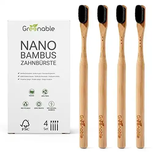 Aktivkohle Zahnbürste Greenable Nano Zahnbürste aus Bambus 4er Set
