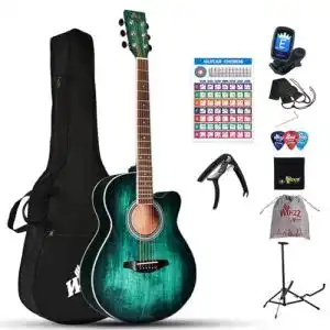Anfaenger gitarre winzz akustikgitarre blau gruen westerngitarre