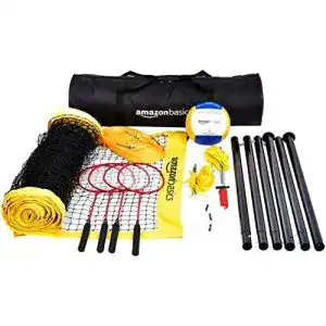 Beachvolleyballnetz amazon basics volleyball badminton kombiset