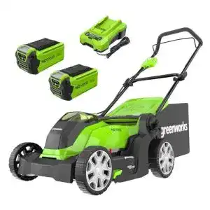 Rasenmaeher mit antrieb greenworks 40v kabelloser akku