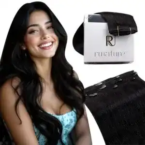 Haartressen runature clip in extensions echthaar schwarz 30cm