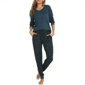 Pyjama damen vlazom damen schlafanzug lang zweiteiliger