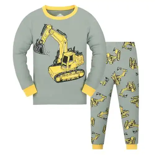 MIXIDON Jungen Schlafanzug mit Dinosaurier und Traktor Motiven