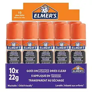 Klebestift elmers lila trocknet klar fuer den schulbedarf