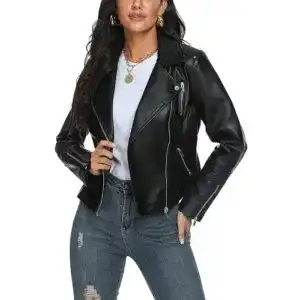 Lederjacke damen fahsyee damen kunstlederjacke motorrad