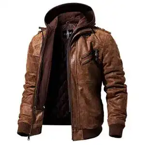 Lederjacke herren flavor echtes abnehmbarer hoodie l braun