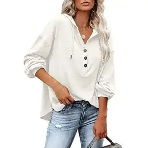 Pullover damen ploknrd kapuzen langarm knoepfen pullover
