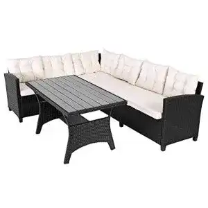Eckbank casaria polyrattan ecklounge set wpc esstisch ecksofa