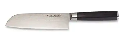 Echtwerk Damastmesser Santokumesser mit Holzgriff und scharfer Klinge
